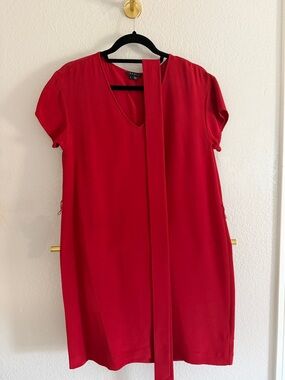 Theory Red Mini Dress with Neck Tie